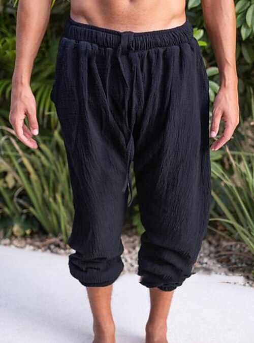 40% Lin Homme Pantalon En Lin Pantalon Pantalon été Pantalon Carotte Fuselé Poche Cordon Taille