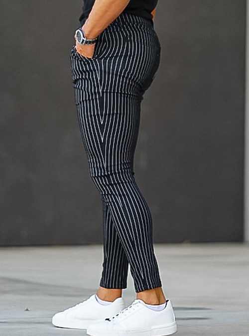 Skinny Fit Crop Slacks - Light gray/striped - Men | H&M US