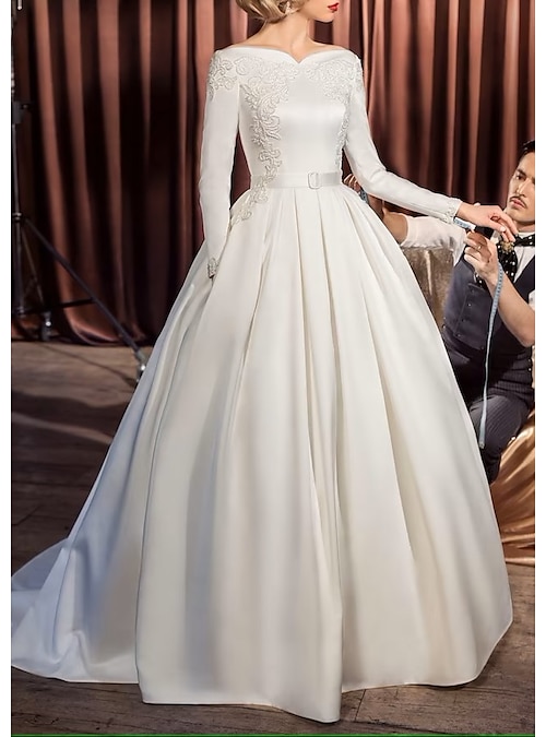 Formal 1950 Long Sleeve Dresses Audrey Hepburn Wedding Dress
