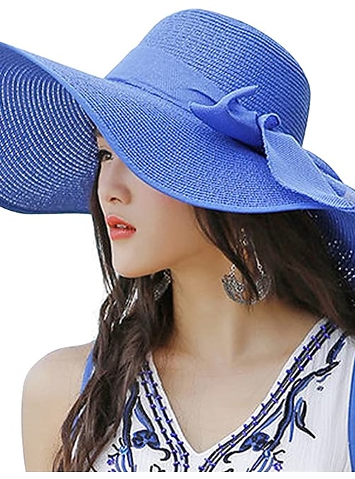 1 pcs Womens 5.5 Inches Big Bowknot Straw Hat Large Floppy  display picture 1