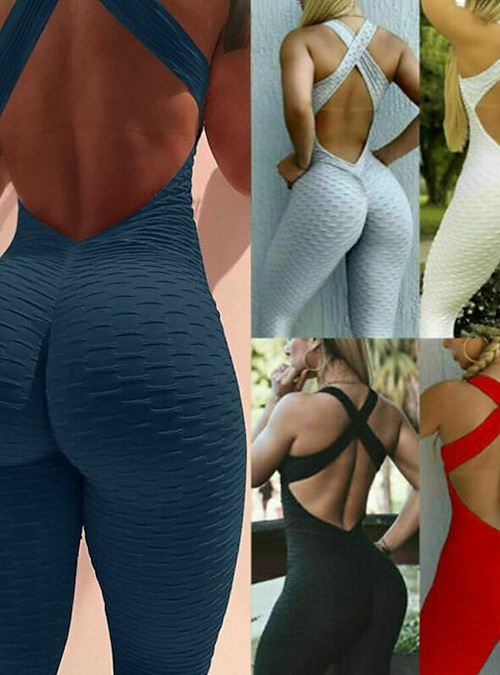 Women's Onesie Workout Sets Scrunch Butt Open Back Bodysuit Romper Clothing  Suit Black White Spandex Yoga Fitness Gym Workout Tummy Control Butt Lift  Quick Dry Sleeveless Sport Activewear High 2024 - $15.99