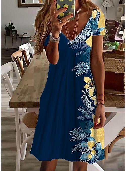 Women's Mini Dress Petite Dress T Shirt Dress Tee Dress Sundress A Line  Dress Cute Outdoor Vacation Birthday Regular Fit Floral Short Sleeve V Neck  Black White Pink Wine Summer 2025 - $23.99