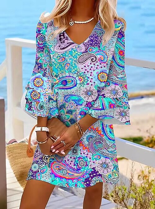 Women's Mini Dress Casual Dress Semi Formal Dress Petite Dress Sundress Bohemia Ruffle Sleeve Vacation Daily Cocktail Party Regular Fit Floral Paisley 3/4 Length Sleeve V Neck Red Blue 2026 - $48.99 Women's Mini Dress Casual Dress Semi Formal Dress Petite Dress Sundress Bohemia Ruffle Sleeve Vacation Daily Cocktail Party Regular Fit Floral Paisley 3/4 Length Sleeve V Neck Red Blue 2026 - $48.99