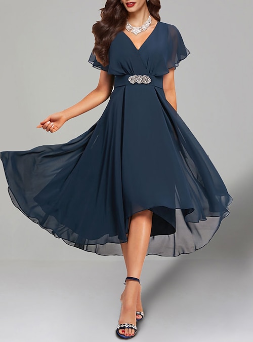 navy blue dress for church Navy Blue Chiffon Chemise