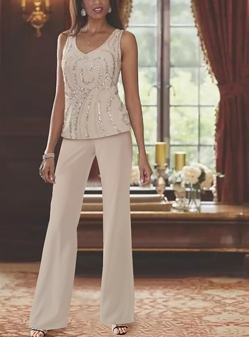 3 Pieces Elegant Sequined Mother Of The Bride Pant Suits With