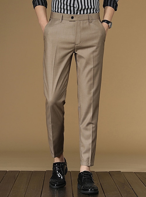 Men's Trousers Dress Pants Tapered pants Suit Pants Pocket Plain  Anti-wrinkle No-Iron Ankle-Length Casual Daily Business Fashion Formal  Skinny Black Khaki Micro-elastic 2026 - SGD S$38.73
