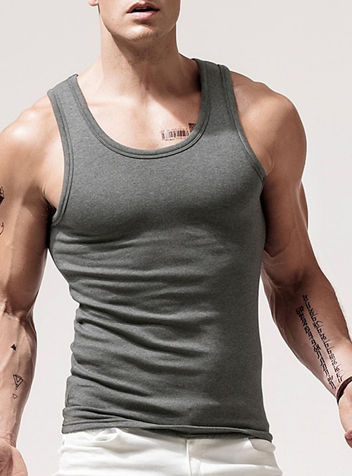 Men's Tank Top Vest Top Undershirt Sleeveless Shirt Plain Crew