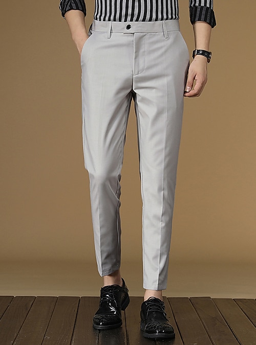mens dress pants ankle length Men's Trousers Tapered pants Suit Pants Pocket Plain Anti-wrinkle No-Iron Ankle-Length Casual Daily Business Fashion Formal Skinny Black Khaki Micro-elastic 2026 JXMVOJ store have all tummy control Red Satin Slip Maxi Size:XL/2XL
