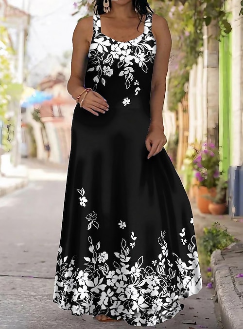 Fashion (black)Summer Black Print Maxi Dress Plus Size S-4XL