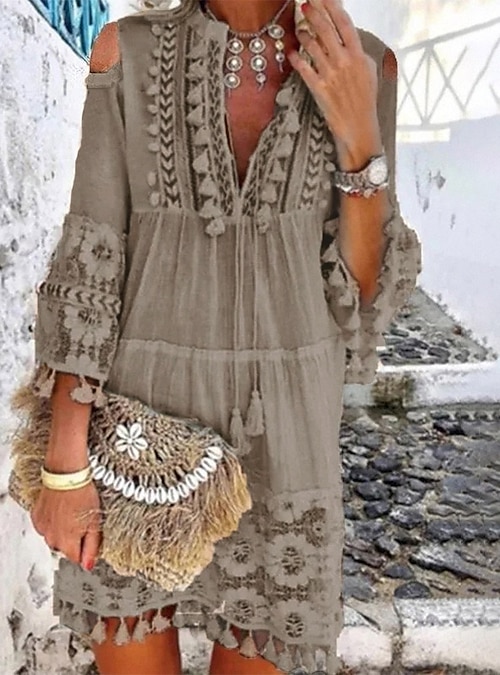 boho mini dress product info and reviews Tribal Print Plunging Halter Mini Dress for Vacation