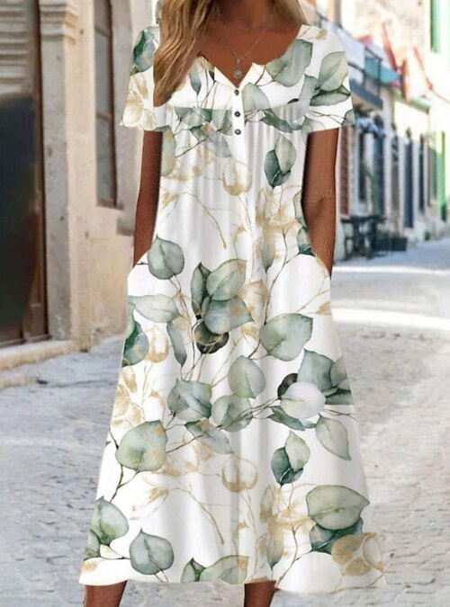 Women's Casual Dress Shift Dress Floral Dress Midi Dress White Short Sleeve  Floral Print Spring Summer V Neck Casual Weekend 2023 S M L XL XXL 3XL 2024  - $26.99
