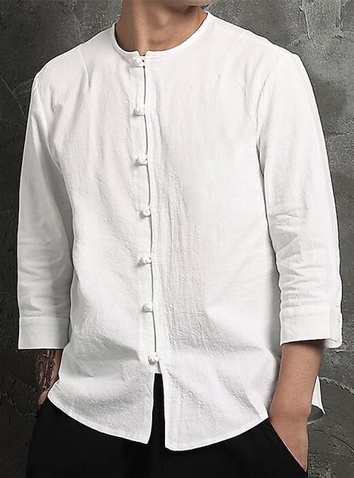 Chemise Homme Lin Coton Manches Longues Col Mao - Uni Printemps/Été