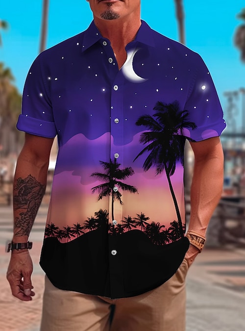 2023 New Summer Oversized Mens Button up Hawaiian Shirt Printed