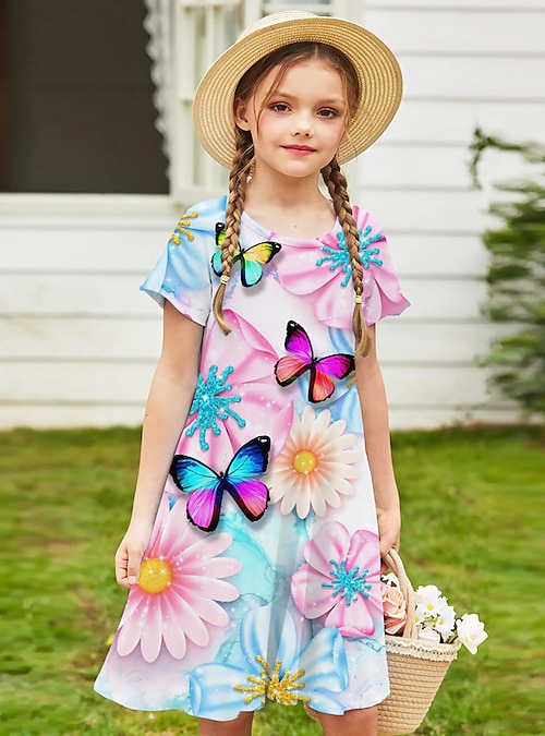 SHEIN Kids CHARMNG Toddler Girls Butterfly Print Ruffle Trim Belted Mesh  Overlay Dress | SHEIN