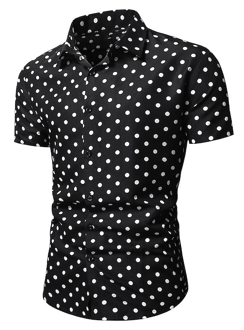 Men's Shirt Summer Shirt Button Up Shirt Casual Shirt Beach Shirt Black  White Red & White Green Short Sleeve Polka Dot Lapel Daily Vacation  Clothing Apparel Fashion Casual Comfortable 2024 - $19.49