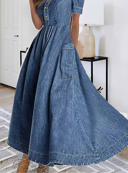 Buy luvamia Women's Casual Summer Lapel Sleeveless Button Down Short Denim  Jean Dress, A Azure Glow, Medium at Amazon.in