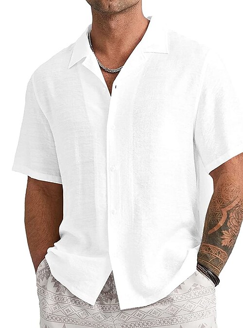 Xmmswdla Mens Short Sleeve Button Down Casual Shirts Beach Summer Solid Work Shirt Vacation Camp Collared Shirts for Men White T Shirts for Man, Men's
