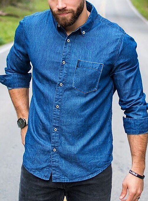Mens Soft Cotton Jeans Denim Shirts For Men With Long Sleeves And Two  Pockets Slim Fit For Spring And Autumn From Doupocq, $26.33 | DHgate.Com