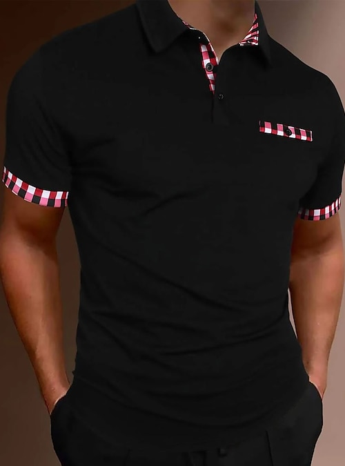 Polo de manga corta para hombre, camisa de golf, camisa de bloque de color,  con cremallera, polos de ajuste delgado