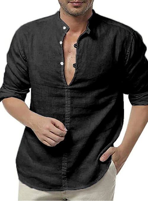 Camisa de botão de manga comprida preta estilo chinês