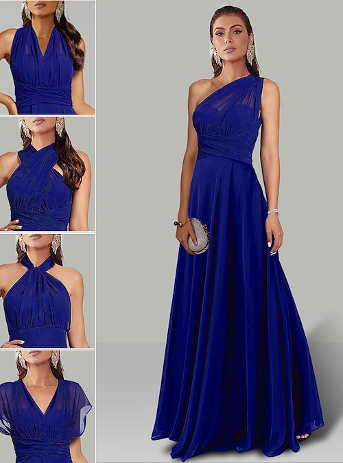 A-Line Blue Wedding Guest Dresses Convertible Infinity Mother