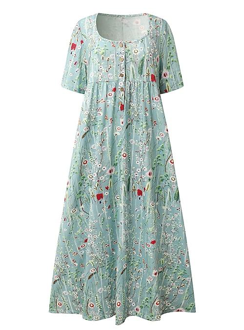 Women's Casual Dress Floral Print Print Ruched Crew Neck Midi Dress Casual  Daily Vacation Short Sleeve Regular Fit Pink Blue Green Summer Spring S M L  XL XXL 2024 - $31.99