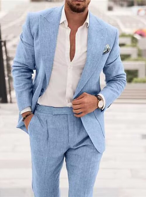 Men Suits Wedding Suits 2 Piece Groom Wear Light Blue One 