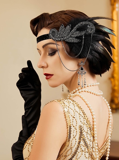 Flapper Headband Accessories Great Gatsby Roaring 20s Costume Feather Shawl Set Amazon.com: GOHOY 1920s Flapper Accessories Set for Women  main image 2