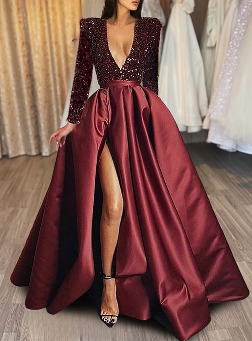 Long Sleeve Mermaid Prom Dresses Long Red Lace Gorgeous Formal