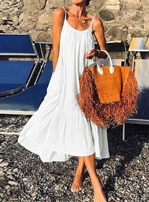 White summer dress with pockets sales