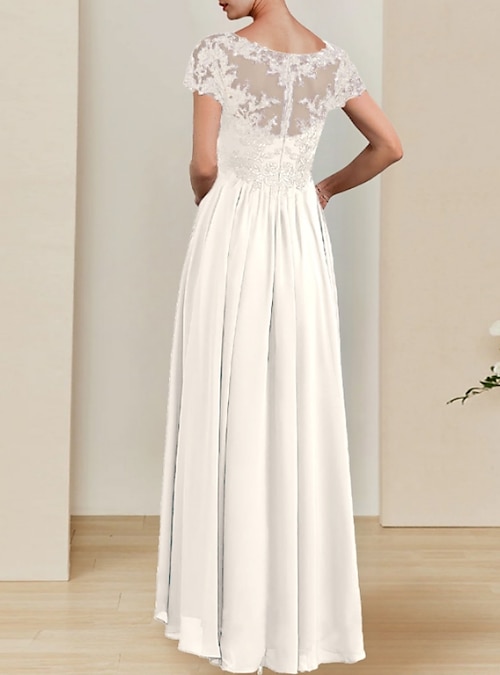 Hall Casual Wedding Dresses Sheath / Column V Neck Short Sleeve Ankle Length  Chiffon Bridal Gowns With Pleats Solid Color 2023 2026 - $138.99