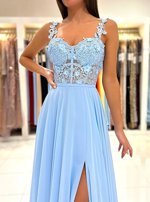 A-Line Prom Dresses Empire Dress Formal Prom Court Train Sleeveless  Spaghetti Strap Chiffon Backless with Appliques 2024 2026 - $142.99