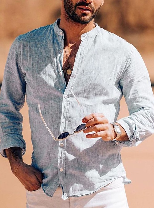 Chemise En Lin Homme Manches Longues - Coupe Regular Décontractée - Idéale Pour L'Été, La Plage & Le Quotidien