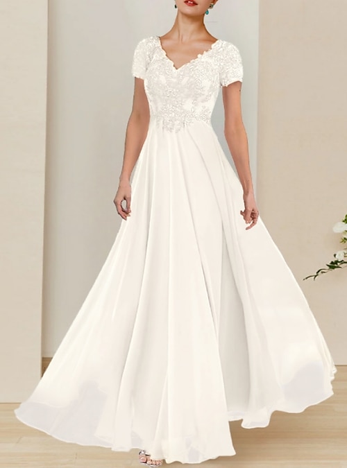 Sala Casual Vestidos de novia Funda Columna Escote en Pico Manga