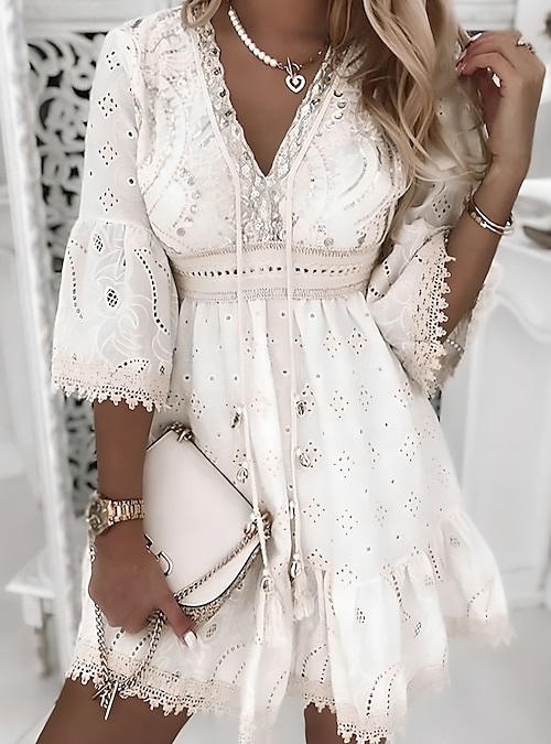 Summer mini cheapest dress white lace dress Size M wedding guest dresses NWT