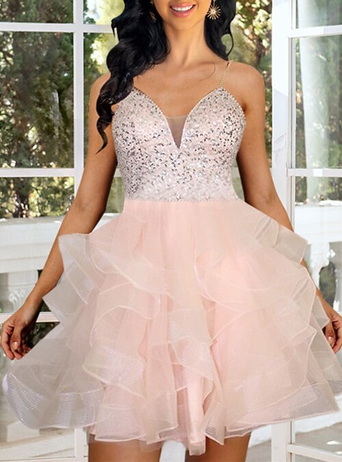 slim fit dress slacks Wedtrend Women Stylish Sparkly Pink Short Homecoming Dress with Criss Cross Back Sheath Sequin Short Prom Dress, Pink / US10