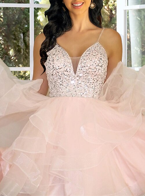 A-Line Homecoming Dresses Tiered Plisse Dress Graduation Cocktail Party  Short / Mini Sleeveless Spaghetti Strap Pink Dress Organza with Beading  Sequin 2024 2026 - $112.99
