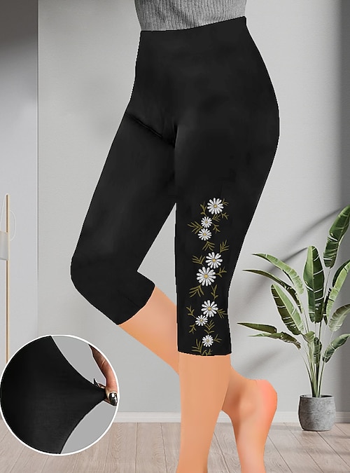 Women's Shapewear Capri Pants Black 1# Black 2# Black Designer Casual  Casual Daily Wear High Elasticity Capris Breathability Flower S M L XL 2XL  2024 - $15.99