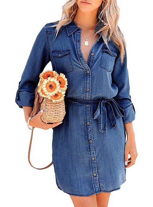 chinese dress ladies Denim Lace-Up Off the Shoulder Shirt – Dress with LOVE Boutique main image 0