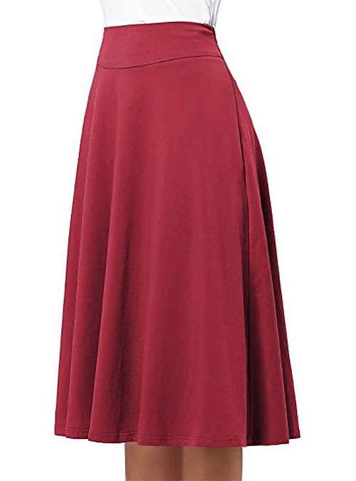 Falda De Largo Medio Plisada Denim De Algodón Rojo Vivo