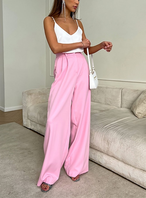 Women Solid Dark Pink Mid Rise Ribbed Palazzos