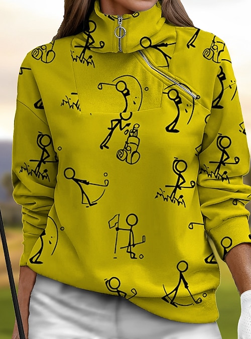 Women's Golf Pullover Sweatshirt Black White Yellow Long Sleeve