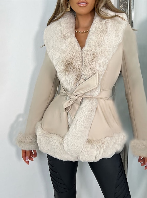 Lapel long sleeve plain fur outlet coat