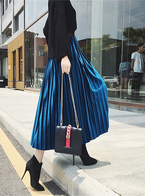 Blue pleated shop midi skirt