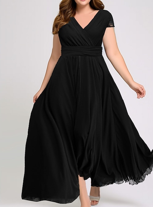 Plus Size Cap Sleeve Maxi Evening Dress for Wedding Guest