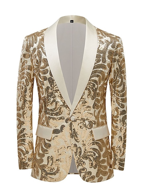 ジャケット Golden  Embellished Single-Breasted Blazer Men Shiny Gold Sequin Blazer Glitter Embellished Suit
