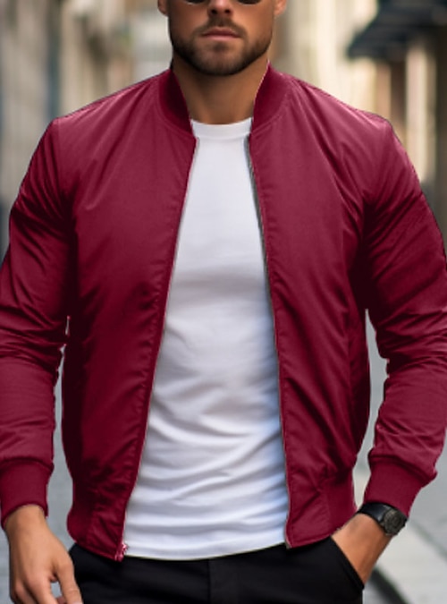 Buy Men's Red & White Color Block Varsity Bomber Jacket Online at Bewakoof