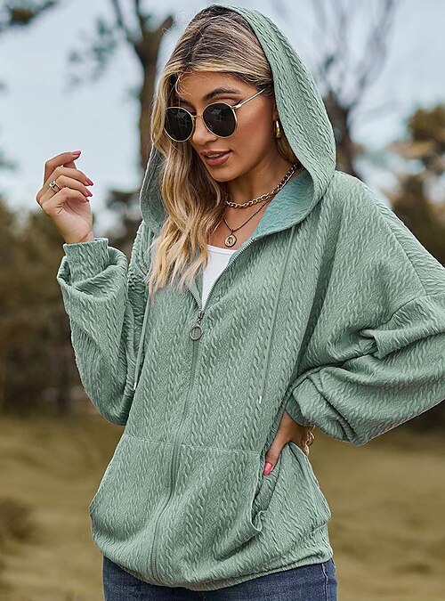 Textured Pocket Drawstring Hoodie