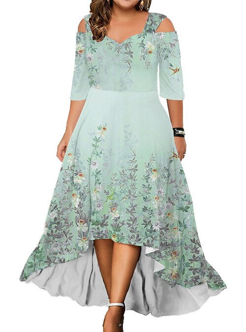 Teal Plus Size Floral Dresses Spring