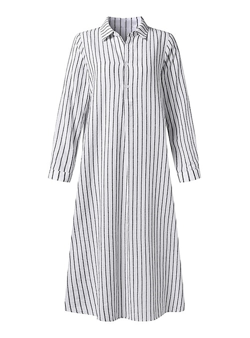 Women's Maxi Dress Shirt Dress Cotton Linen Dresses Casual Dress A Line  Dress Modern Casual Street Style Daily Outdoor Vacation Loose Fit Striped  Long Sleeve Shirt Collar Blue Black White Summer 2026 -